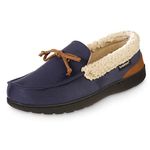 isotoner Men's Recycled Advanced Memory Foam Microsuede Vincent Eco Comfort Moccasin Slippers, Navy Blue, 11-12