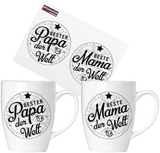 Brubaker Beste Mama & Bester Papa Der Welt Ceramic Cups Set - 2 Tazas de Café de 300 ml - Tazas de Café con Tarjeta de Felicitación y Caja de Regalo