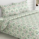 haus & kinder Pure Cotton Queen Size Floral Bedsheet with 2 Pillow Cases, 186 TC Bedsheet for Double Bed, 90X100 Inches Bed Sheet-Green Blossom