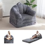 MAXYOYO Folding Sofa Bed, Comfy Faux Fur Fabric, Convertible Floor Sofa Lounge with Handle, Single Bean Bag Chair for Adults, Sleeper Chair for Living Room Bedroom