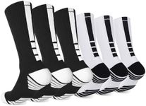 Finerview Elite Basketball Socks 6 Pairs, Premium Mid Calf Athletic Socks for Adult & Youth, 3 Black and 3 White, Small