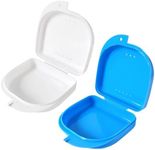 Qancekoo 2pcs Slim Orthodontic Dental Case with Vent Hole, Tight Snap Lock Mouth Guard Case Portable Dental Holding Boxes for Retainers, Bleaching Trays, Partial Dentures (Blue, White)