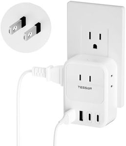 USB C Charger Block, TESSAN Wall Charger Plug with 3 AC and 4 USB Charging Ports, 2 Prong Outlet Extender, Multi Power Adapter for Multiple Devices, Office Home Dorm Essentials