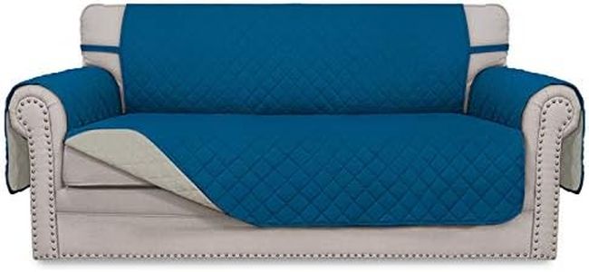Easy-Going Sofa Slipcover Reversible Loveseat Sofa Cover Couch Cover for 2 Cushion Couch Furniture Protector with Elastic Straps for Pets Dog Cat (Oversized Loveseat, PeacockBlue/Beige)
