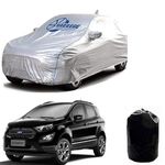 GARREGE Waterproof Car Body Cover for Ecosport with Mirror & Antenna Pockets with Bag & All Weather Proof Outdoor Car Covers Rain Snow Uv Dust Protection Silver Colour with Black Piping