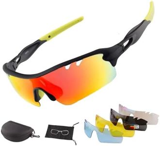 AVOWB.T.Q Polarized Cycling Sunglasses Men Women Sport Glasses with 5 Interchangeable Lenses Cycling Glasses for Bycling Running Hiking Baseball Running Glasses Casual Sports and Activities (Yellow)