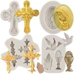 MYPRACS Baptism Cake Decorations Cross Cake Mould Cross Silicone Moulds Communion Dove Fondant Moulds for Baptism Party Cake Decorating Cupcake Topper Candy Chocolate Gum Paste Set of 4