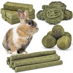 ERKOON 25PCS Bunny Chew Toys for Molar Grinding Natural Timothy Hay Biscuits Chew Sticks Treat Toy for Rabbits Chinchilla Hamsters Guinea Pigs Gerbils Groundhog Squirrels