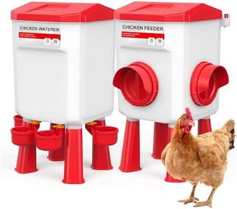 Chicken Feeder and Waterer Set, Hanging Poultry Feeding Equipment with 12 Kg Feeder & 11 L Waterer, Large Capacity Automatic Coop Accessories, Red