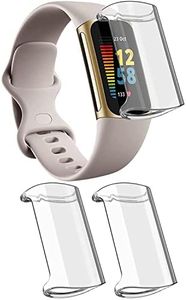 [2 unidades] Funda para Fitbit Charge 5 con protector de pantalla, TPU suave, ajuste delgado, ultrafino, transparente, resistente a los arañazos, protección completa (transparente+transparente)