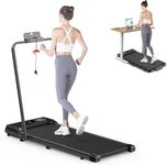 Jupgod Folding Treadmill, 2.5HP Under Desk Treadmill Walking Pad with Remote Control & LED Display for Home/Office Cardio Fitness Exercise, No Assembly (Black-Portable)