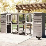 154" L Extra Large Catio Outdoor Cat Enclosure, Weatherproof Walk-in Catio Cat Patio Attached Window for Multiple Cats, Semi-Enclosed Kitty Enclosure Outside with 6 Platforms