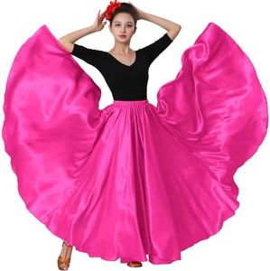 Womens Full Ankle Length Retro Long Maxi Tea Skirt for Dance Halloween Costume Party Cosplay Renaissance Festival Faire, Rose Red, One Size