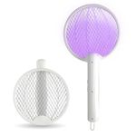 PRIME PICK Electric Mosquito Swatter Rechargeable with LED Fly Trap Light, 3-in-1 Fly Swatter Bug Zapper Racket for Indoor & Outdoor Use - White