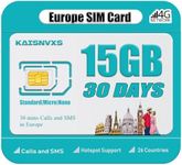 KAISNVXS Prepaid SIM Card for Europe Travel with 15GB of 4G Data, 50 mins Calls and 100 SMS Between Europe Countires with UK Phone Number (Lasts for 30 Days),Tethering Allowed, Plug and Play