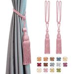 Pretty Jolly 2 Pack Mesh Ball Tassel Curtain Tiebacks European Vintage Style Curtain Holdbacks Handmade Braided Rope Decorative Drape Tie Backs for Home and Office Window Drapery (Pink)