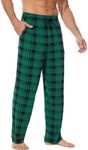 GYS Mens Pajama Pants - Viscose Made from Bamboo, Soft Sleep Pants Comfy Drawstring Lounge Bottom with Pockets Sweatpants,Green Plaid,Large