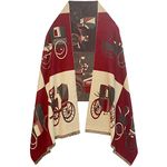 EXTREE Women Scarf Pashmina Shawl Wrap for Evening Dressing Blanket Open Front Poncho Cape, Gray and Red Double Carriage, Medium