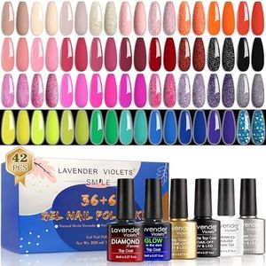 Lavender Violets 42 Pcs Gel Nail Polish Set, 36 Colors with 6 Bottles of Base Top Coat, Glossy Matte Diamond Shine Glow in the Dark Top Coat for Nail Art C950