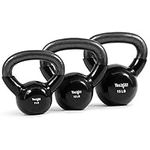 Yes4All Combo Special: Vinyl Coated Kettlebell Weight Sets – Weight Available (Black - 5, 10, 15 lbs)