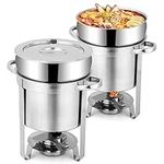 Snowtaros 7QT Soup Warmer, Stainless Steel Round Soup Chafer with Pot Lid & Fuel Holder, Commercial Soup Pot for Catering, Parties, Banquets, Events (2 Pack)