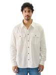 The Souled Store Solids Off White Long Sleeve Collared Cotton Utility Shirts for Mens & Boys- Regular Fit with Classic Style