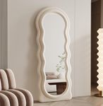 Full Length Mirror 63"x24", Irregular Wavy Mirror, Arched Floor Mirror, Wall Mirror Standing Hanging or Leaning Against Wall for Bedroom, Flannel Wrapped Wooden Frame Mirror-White