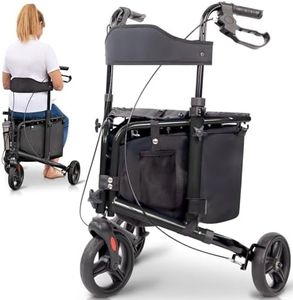 Vive 3 Wheel Walker with Seat - Tri Rollator Walker for Seniors and Adults - Lightweight and Foldable, with Seat, Brakes and Wheels - Narrow for Tight Spaces and Small Doorways - All Terrain