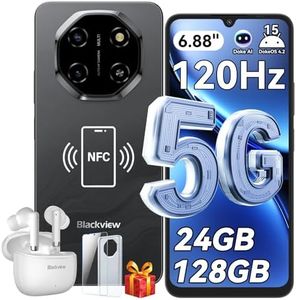 Blackview Shark 6 Unlocked Phones, Latest 5G Mobile, 6.88" 120Hz, 24GB+128GB/2TB, Android 15 Phone 16MP+8MP AI Camera, 5000mAh/18W Cell Phone, Fingerprint/Eye Comfort Celulares GPS/OTG/NFC Black