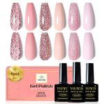 Yueshop Gel Nail Polish Set- 6 Colors Nude Pink Glitter Sparkle Gel Nail Polish Pink Sparkly Shiny Summer Nail Polish, Soak Off UV Gel Nails Art Manicure Varnish For DIY at Home