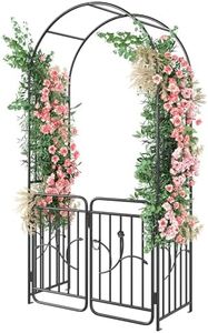 YITAHOME Garden Arch with Gate, Metal Garden Arbor for Climbing Plants Outdoor, Black Garden Archway for Lawn, Patio and Backyard, Wedding Arches for Ceremony