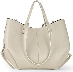 Italian Genuine Leather Tote Bag for Women with Dual Handles & Secure Closure | Convertible Calfskin Shopper Purse (Beige)