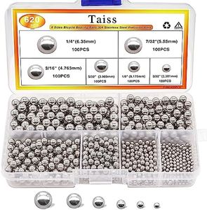 Taiss 620PCS 304 Stainless Steel Precision Balls 6 Sizes 1/4" 7/32" 3/16" 5/32" 1/8" 3/32" Precision Balls Assortment Kit F-086-620PCS