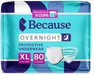 Because Overnight Absorbency Pull Ups - Adult Disposable Incontinence Underwear, Extra Absorbent Nighttime Pull Ups for Men and Women, White, XLarge, 80 Count (4 Packs of 20)