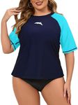 Halcurt Womens Rash Guard Plus Size Swim Shirt Uv Swimsuit Swim Top Loose Fit 3X Navy