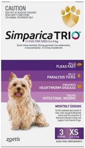 Simparica Trio for Very Small Dogs 2.6 to 5 Kg Purple 3 Chews