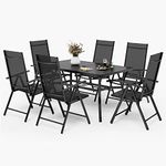 PHIVILLA 6+1 Garden Table and Chairs Set of 6 Patio Seating Folding Chair 6X Adjustable with 7 Seating Positions and Metal Dinning Table Garden Furniture Sets Weather-resistant