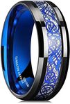 King Will Dragon Blue Celtic Tungsten Carbide/Tungsten Silicone Set Ring Mens Black Wedding Band Polished Comfort Fit (tungsten, 15)