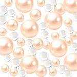 Luerbi 200 PCS Light Champagne Pearls Beads, Champagne Vase Filler Beads with 8000 PCS Transparent Water Gels, 10/14/20 MM Floating Beads for Vases, Vase Fillers, Water Bead Decor, Vase Filler Pearls