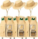 Unittype 3 Sets Kids Safari Costume Explorer Safari Cargo Vest Hat Set Outfit Costumes Paleontologist Dress up Outdoor Boy (Green and Beige)