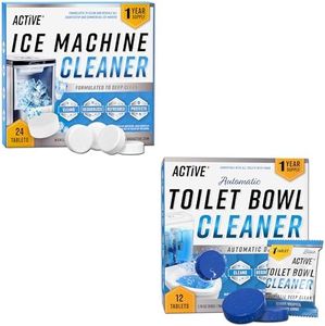 ACTIVE Ice Machine Cleaner Tablets and Automatic Toilet Bowl Cleaner - Includes 24ct Ice Maker Cleaning Tablets and 12pk Auto Blue Toilet Bowl Cleaning Tabs