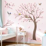 decalmile Large Cherry Blossom Tree Wall Stickers Pink Flower Birds Tree Branch Wall Decals Living Room Girls Bedroom Baby Nursery Wall Decor(H: 59 inches/150 cm)