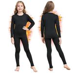 HEROBIKER Girls Thermal Underwear Set Ultra Soft Fleece Lined Kids Long Johns Top Bottom Thermals Kids Base Layer Winter Warm, Black, X-Large