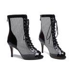 AUJ Danshs Professional Dancing Heels for Women's,Lace-Up Mesh Jazz Shoes,Zipper Peep Toe Booties,Pole Dance Boots, Midnight Black, 6.5