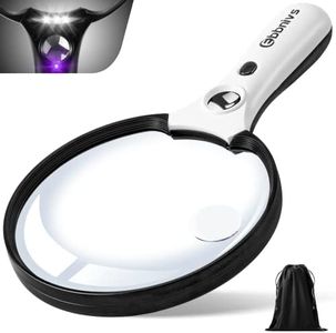 Ebbnivs Large Magnifying Glass with Light, Magnifier 10X 25X 45X Handheld Illuminated Lighted Magnifier with 3 LED Lights 1UV Light Storage Bag Clean Cloth for Seniors Reading Inspection 608B