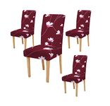 House of Quirk Polyester Spandex Printed Chair Cover Stretch Removable Washable Short Dining Chair Cover Protector Seat Slipcover (Wine Flower, Pack of 4)