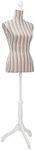 vidaXL Adjustable Female Mannequin - Grey Linen Torso with Stripes, MDF Tripod Stand, Solid Wood Accessories, Ideal for Garments Display