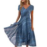 Keepink Wedding Guest Dresses for Women UK Short Sleeve Wrap Dress Chiffon Empire Waist A Line Dress Bridesmaid Dresses Occasion Evening Dress Plus Size Summer Dresses 8-22 UK Sale