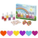 BLUESKY Kids Glossy Finish Nail Varnish Set For Girls | Peel Off, Non-Toxic, Water Based Nail Polish 6 X 5 Ml With Free Hair Bow & Nail Stickers