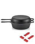 DARTMOOR 2-in-1 Pre-Seasoned Cast Iron Dutch Oven with Lid, 3.2 qt Pot & 10.5 in Skillet Cookware Set with Handles & Lid Lifter, Deep Pot for Baking Stewing Roasting, Indoor & Outdoor Use